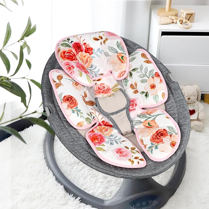 Infant Car Seat Insert, 2-in-1 Baby Car Seat Head Support for Newborn Girls Boys, Soft Baby Neck Support and Body Cushion for Car Seat, Stroller, Bouncer (Floral)