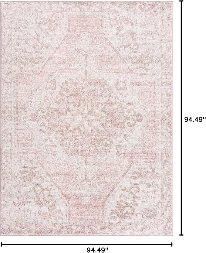 BoutiqueRugs Blush & Light Pink Collection Snead Bohemian Oriental Medallion Area Rug - Traditional Floral Carpet for Living Room, Bedroom - Blush, Pale Pink, Cream - 7'10" Square
