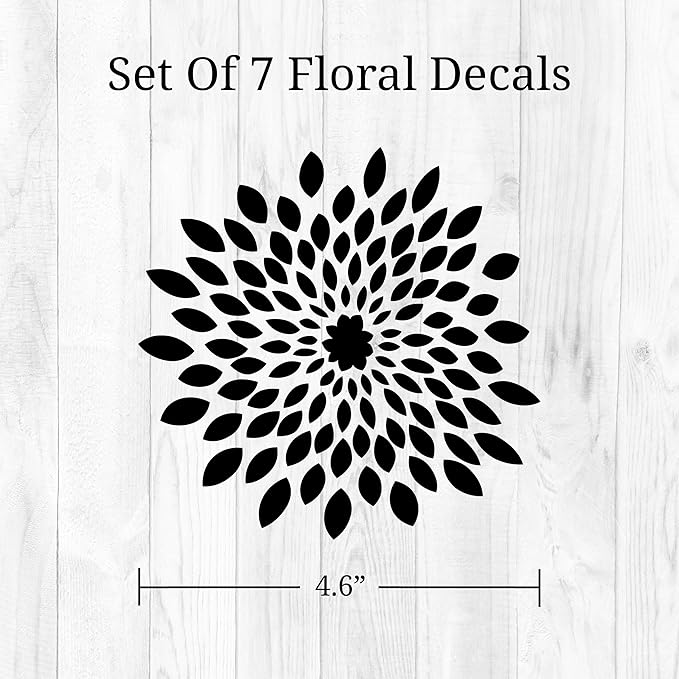 Black White Floral Mirror Wall Decals - Set of 7 Vinyl Flower Stickers Peel and Stick for Kids Teens Bedroom Living Room Office Bathroom Wall Decor