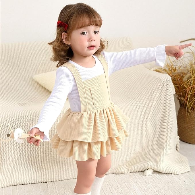 YOUNGER TREE Newborn Baby Girl Fall Winter Outfits Long Sleeve Romper Corduroy Overall Dress Infant Skirt Clothes Sets