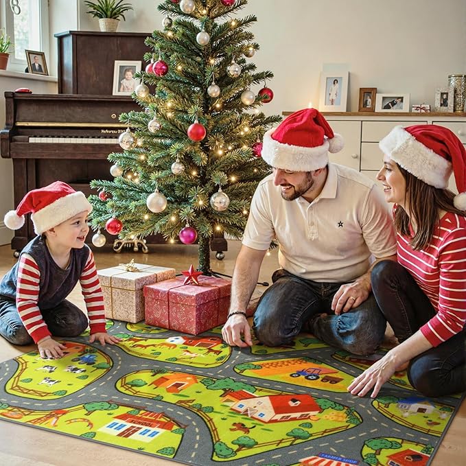 STARUIA 60" x 32" Washable Kids Rug for Playroom, Boys Baby Car Rugs for Kids Toy Cars Have Fun Safely, Educational Farm Road Play Rug Race Track Carpets for Kid Room Bedroom
