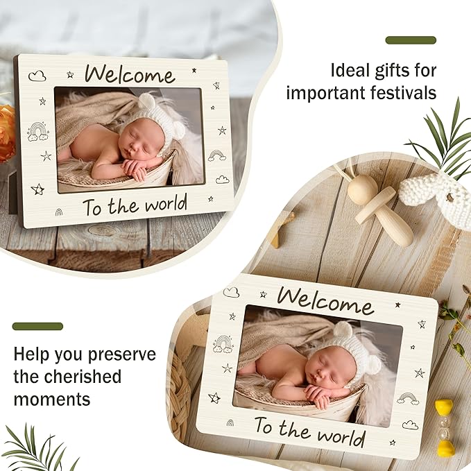First Christmas Baby Picture Frame - Welcome to the World Gender Reveal Decorations and Baby Shower Gifts for New Mom Grandparent Newborn Nursery 4 X 6 Inch Picture Frame Decor - A01