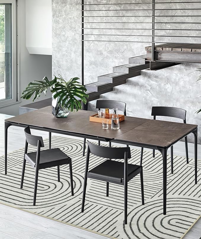 Lahome Abstract Washable Area Rug, 5x7 Rug for Bedroom Non-Slip Soft Living Room Rug, Ultra-Thin Modern Black and White Rug Throw Large Carpet for Dining Room (5'x7',Black)
