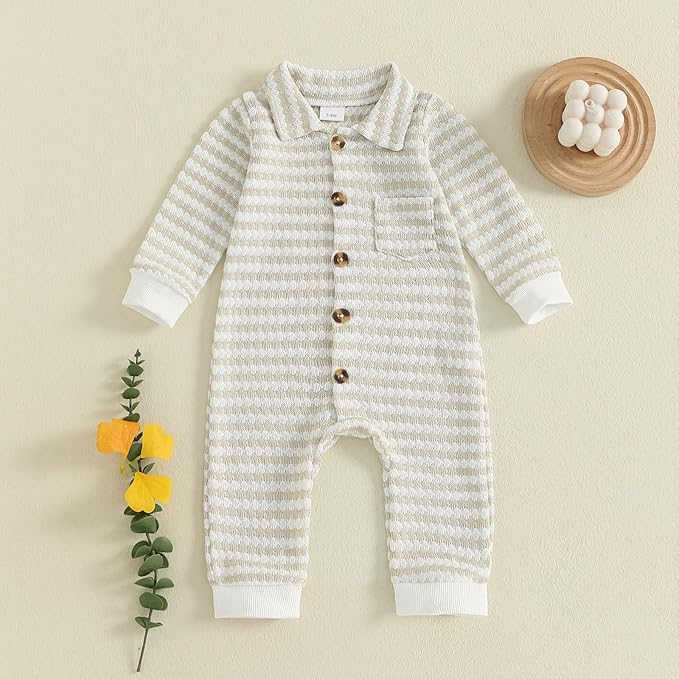 Thorn Tree Baby Boys Clothes Infant Knit Romper Long Sleeve Newborn Outfits Button Closure Onesie Turn Down Collar Jumpsuit