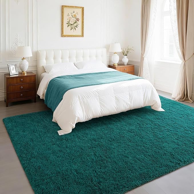 BENRON Fluffy Rugs for Living Room 6x9 Teal Green, Washable Large Area Rugs for Bedroom Dining Table Office Kids Nursery Room, Washable Indoor Floor Carpets