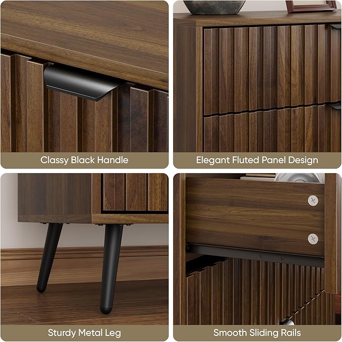 Fluted 6 Drawers Dresser, 47.24" W Modern Chest of Drawers,Wood Farmhouse Dresser Drawer Organizer for Bedroom, Living Room, Hallway, Entryway, Walnut