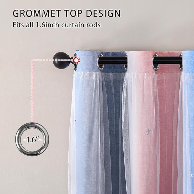 XiDi Pink Grey Blue 54 Inches Curtains for Girls Bedroom 2 Panels Set, Blackout Rainbow Curtains for Kids Room Decor, Unicorn Wall Decals Drapes for Little Girl Nursery Room 52 Inches Wide