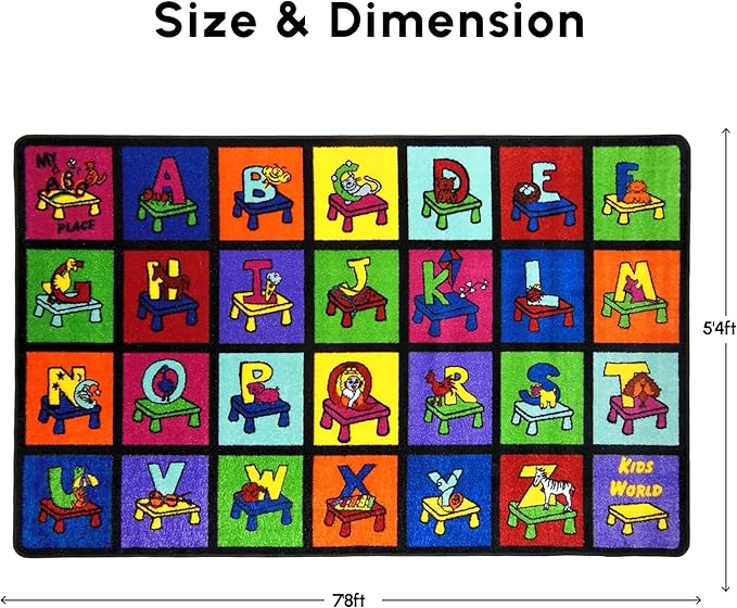 SAFECASTLE Kids Carpet My ABC Place Alphabet Rug 5'4" x 7'8"– Educational ABC Learning Area Rug – Colorful Classroom Rug for Kids, Toddlers, Preschool, Nursery, Playroom, Daycare & Children’s Bedroom