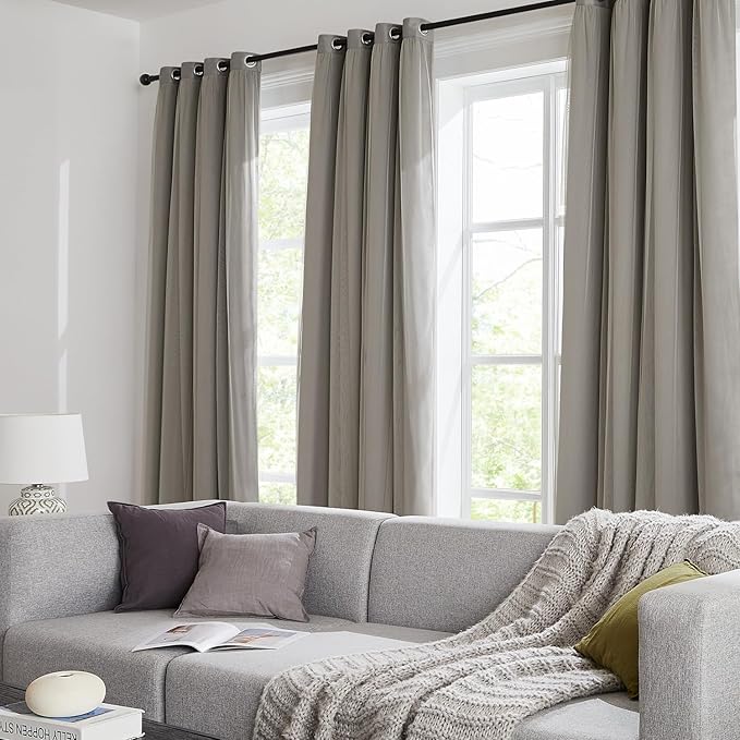 100% Blackout Curtains for Bedroom, Double Layer Grey Curtains, Black Out Curtain 63 inch Long with Sheer Overlay for Living Room, Room Darkening Window Drapes with Grommet, 52" W x 63" L