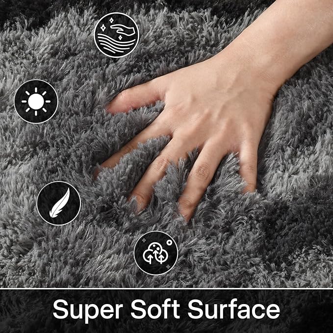 Meralax Grey Rugs for Living Room Bedroom, 4x6 Soft Area Rug Fluffy Shaggy Bedside Rug, Machine Washable Indoor Gray Floor Carpet for Kids Girls Boys, Dorms, Nursery Rooms, Home Decor Aesthetic