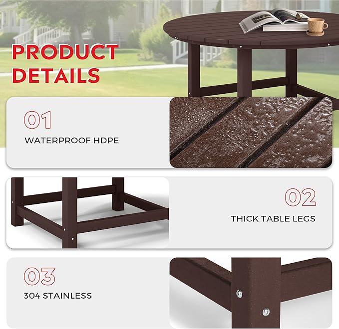 Costaelm Kids Dinner Table, Toddler Play Desk Student Desk Outdoor Childrens Picnic Tables for Children Arts & Crafts, Snack Time, Multi-Activity Table for Ages 2-8 in Home/Outside, Dark Brown