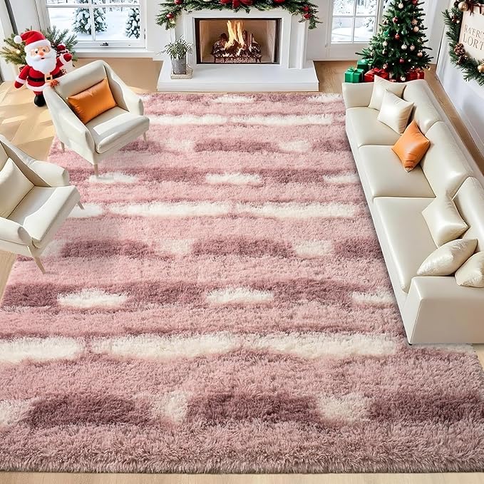 4x6 Feet Area Rugs for Living Room Bedroom,Pink and White Machine Washable Soft Fluffy Shaggy Indoor Rug, Floor Carpet for Girls Boys Kids, Dorms, Nursery Rooms, Home Decor Aesthetic