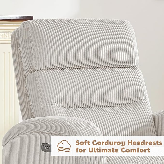 Swivel Glider Recliner for Nursery, Power Rocking Recliner with USB and Type-C Port, Nursery Swivel Recliners for Living Room, Camel Corduroy