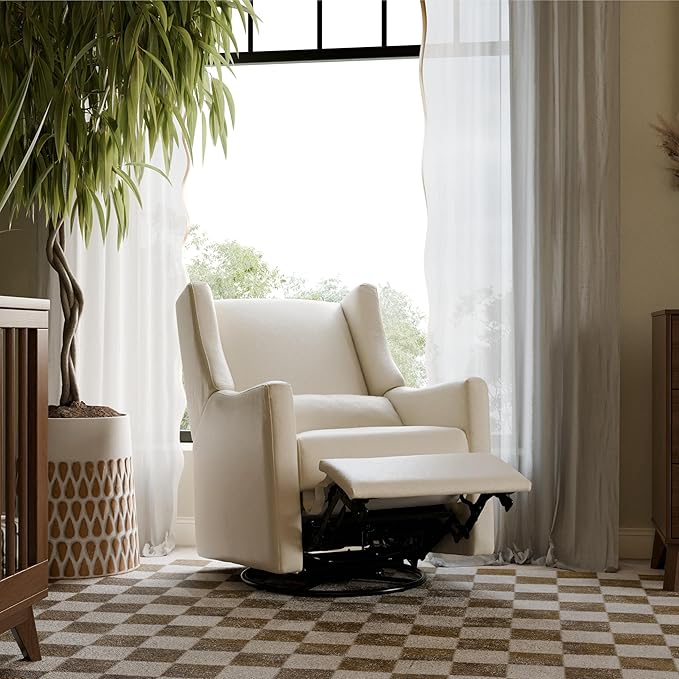 Babyletto Kiwi Electronic Power Recliner and Swivel Glider with USB Port in Performance Beach Eco-Weave, Water Repellent & Stain Resistant, Greenguard Gold and CertiPUR-US Certified