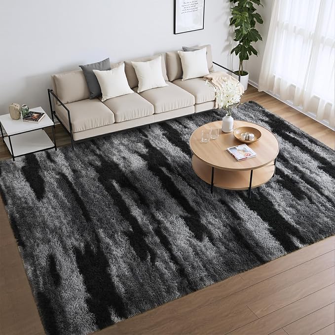 Meralax Area Rugs for Living Room Bedroom, Black 6x9 Feet Soft Fluffy Shaggy Rug, Machine Washable Indoor Floor Carpet for Kids Girls and Boys, Dorms, Nursery Rooms, Home Decor Aesthetic