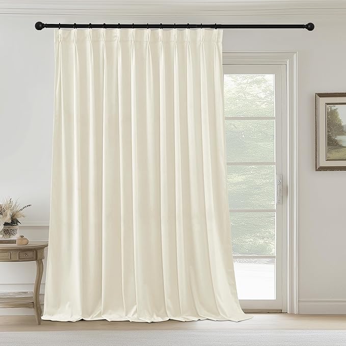 StangH Ivory White Velvet Curtains 108 inches Long, Pinch Pleated Light Reducing Bedroom Drapes with Hooks Extra Wide Elegant Backdrop for Nursery Wedding Party, W72 x L108, 1 Panel