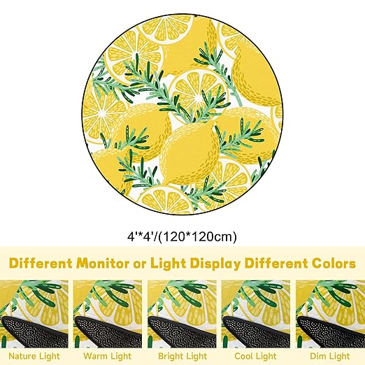 Lemon Round Rug Yellow Circle Rugs for Bedroom Dorm Living Room Lemon Tree Area Rug Floor Mat Pad Doormat Carpet, 4'X4'(120x120cm)