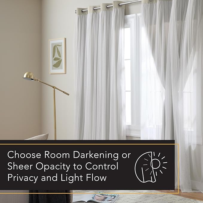 TOWN & COUNTRY LUXE Talia Double Layer Indoor Curtains, Sheer and Room Darkening Blackout, Grommet Top, Energy Efficient, 2-Pack Set, 52"x120", Cloud Grey
