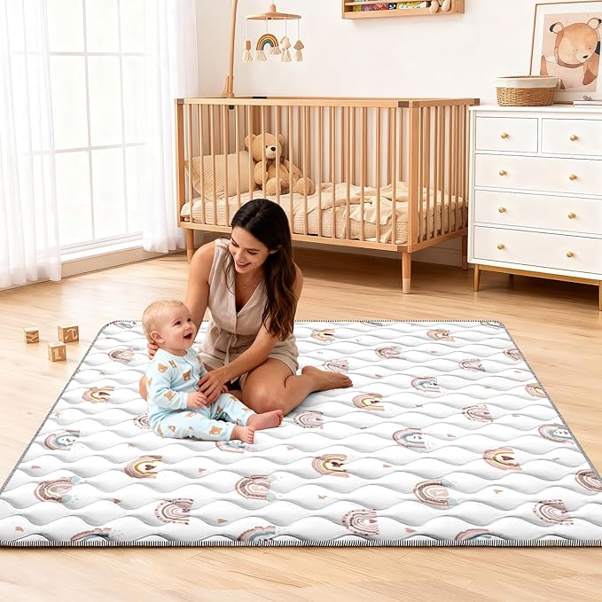 Baby Play Mat 50"x50" Extra Thick Foam Playmat - Water-Resistant Non-Slip Floor Mat & Cushioned Crawling Mat for Babies, Infants & Toddlers for Tummy Time(Rainbow)