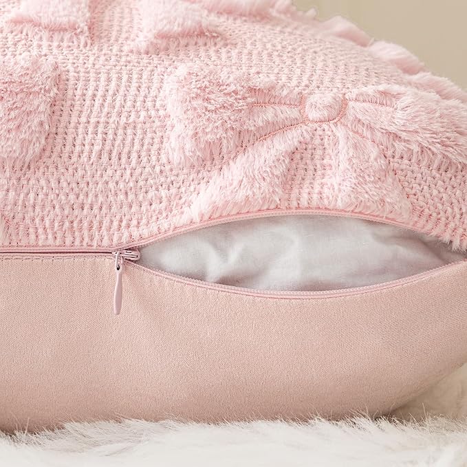 MIULEE Light Pink Bow Pillow Covers Coquette Room Decor Aesthetic Set of 2 Decorative Cute Girl Christmas Throw Pillow Soft Plush Faux Pillowcase for Girl Bed Couch Sofa,12x20 Inch