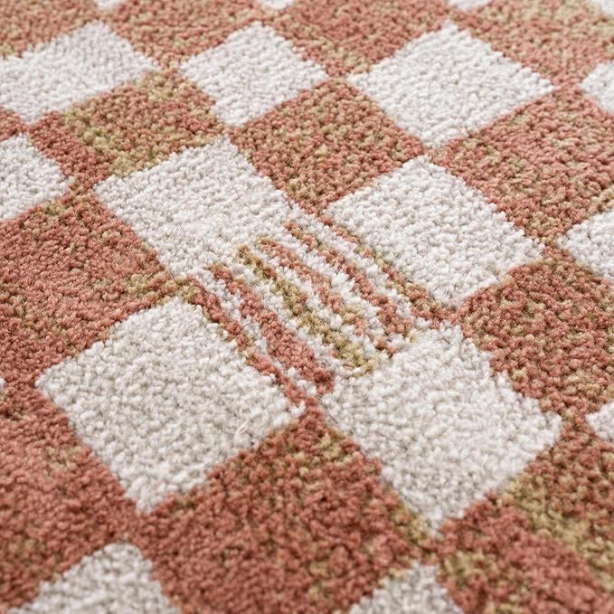 Hauteloom Pertek Modern Checkered Area Rug - Modern Geometric Carpet for Living Room, Kids Room, Nursery - Bohemian Boho Carpet - Cream, Beige, Light Red, Somon - 7'10" x 10'