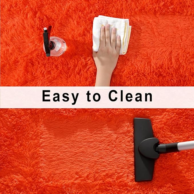 Merelax Soft Fluffy Shaggy Rug for Livingroom Bedroom, Orange Red Christmas Rugs for Home Holiday Decor, Large Non-Slip Plush Furry Fur Area Rugs Comfy Kids Room Modern Accent Floor Carpet 6x9 Feet