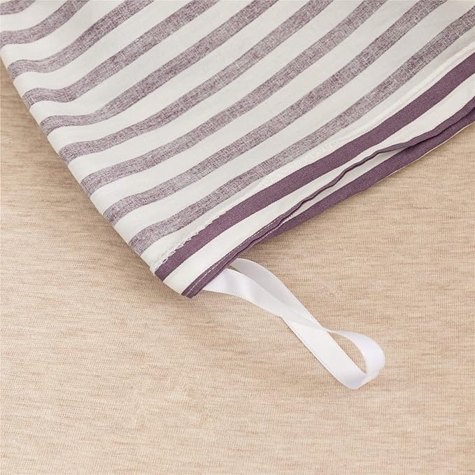 JELLYMONI 100% Natural Cotton 3pcs Striped Duvet Cover Sets,White Duvet Cover with Purple Stripes Pattern Printed Comforter Cover,with Zipper Closure & Corner Ties(King Size)