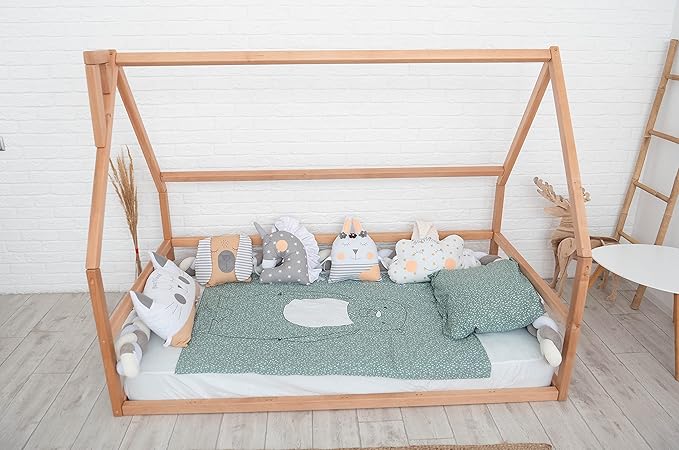 Montessori House Floor Bed - Toddler Floor Bed for Kids - King Low Kids Bedframe - Water Based Paint Used - 5 Sizes: Small, Twin, Full, Queen (Model 1)