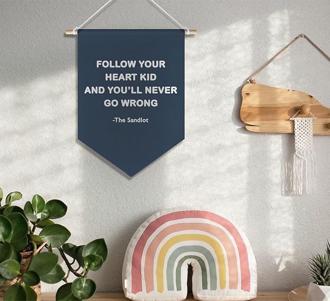 Vinatge Sports Baseball Nursery Classroom Kids Boys Playroom Decor, Inspirational Motivational Baseball Wall Decor Pennant for Baby Boy Girl Toddler Room Bedroom, Navy Blue Wall Decor, 15x11in
