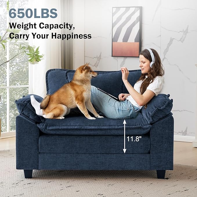 CDCASA Oversized Accent Chair, Chenille Mid Century Modern Armchair, Comfy Upholstered Seating Reading Cloud Sofa Chairs for Bedroom Living Room, Set of 2,Blue