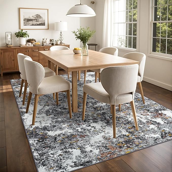 8x10 Area Rug for Living Room Bedroom: Large Washable Rug with Anti-Slip Backing Non-Shedding Stain-Resistant Soft Abstract Carpet for Dining Room Nursery Home Office (Gray/Multi)