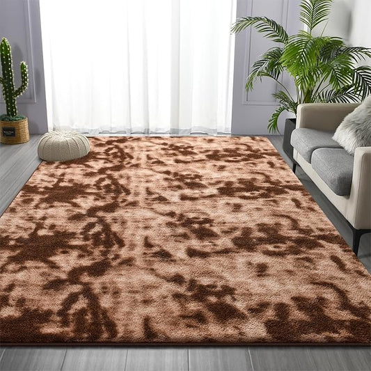 Large Soft Rugs for Living Room, 6 x 9 Ft Tie-Dyed Thickened Memory Foam Area Rug for Bedroom, Non-Slip Comfy Indoor Carpet for Boys Girls Room Nursery Home Decor, Coffee