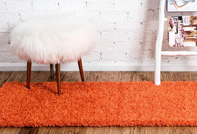 Unique Loom Solid Shag Collection Area Rug (2' 6" x 16' 5" Runner, Tiger Orange)