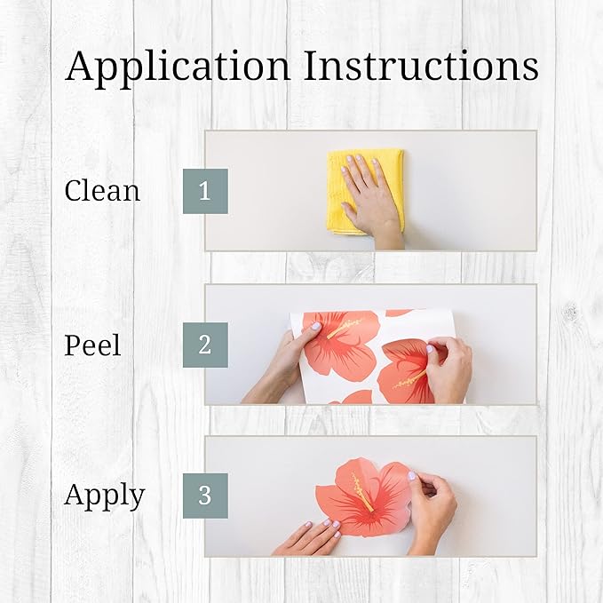 Decalcomania Hibiscus Flower Wall Decals - Set of 12 Pink Tropical Wall Stickers for Nursery Bedroom Bathroom Living Room Decor Removable Peel and Stick Indoor Wall Decor