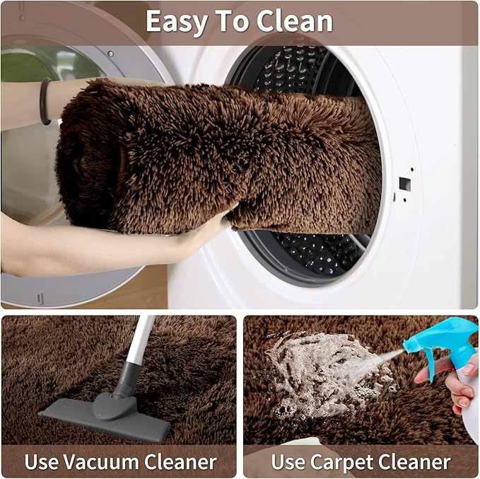 Merelax Soft Modern Indoor Large Shaggy Rug for Livingroom Bedroom Dorm Kids Room Home Decorative, Non-Slip Plush Fluffy Furry Fur Area Rugs Comfy Nursery Accent Floor Carpet 8x10 Feet, Brown