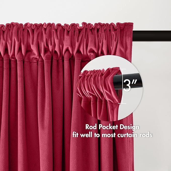 MIULEE Berry Velvet Curtains Thermal Insulated Blackout Curtain Drapes for Bedroom Living Room Darkening 108 Inches Long Curtains Panels Rod Pocket Set of 2