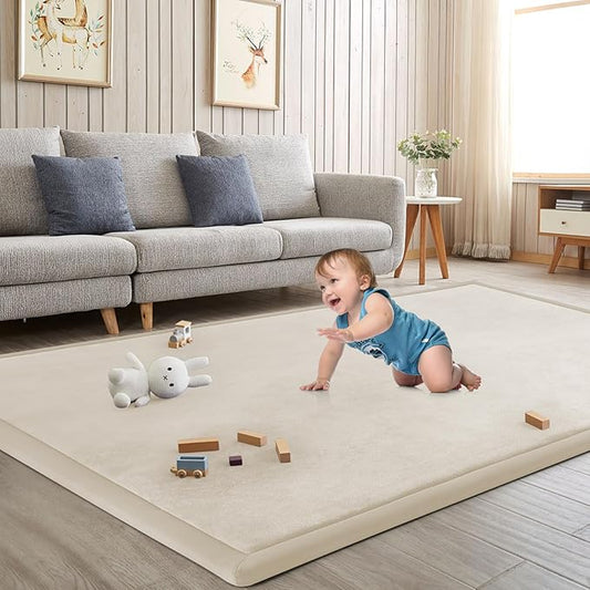 Baby Play Mat for Floor Tummy Time Mat Nursery Muscle Area Rug Playroom Rug Tatami 59"*59" Memory Foam 1.3" Thick Crawling For Babies,Toddlers, Infants, Kids,Floor(Beige)