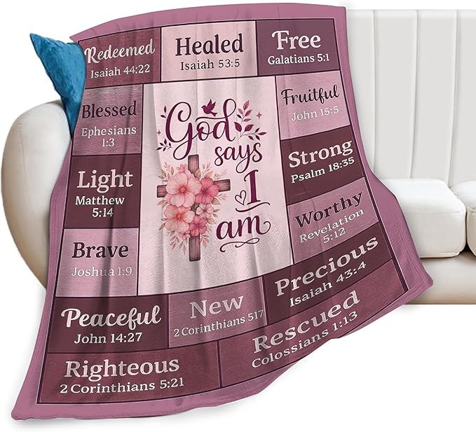 God Says I Am Christian Bible Verse Throw Blanket Religious Inspirational Soft Cozy Fleece Fuzzy Plush Warm Stuff Bedding Blankets Gifts for Boys Girls Kids Adult Men Women 50"X60"