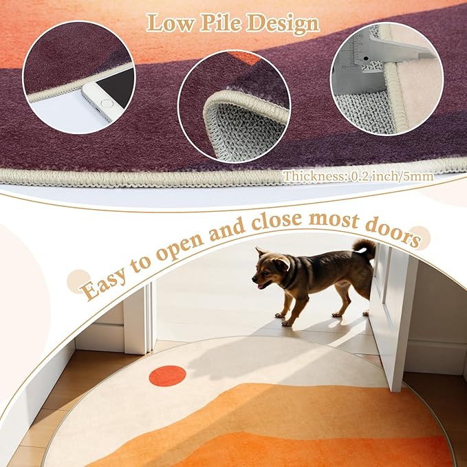 Sunset Round Rug 4ft, Orange Round Bathroom Rug Non Slip Washable Circle Rug for Entryway, Soft Circular Bedroom Rugs Abstract Throw Carpet for Living Room Dining Room