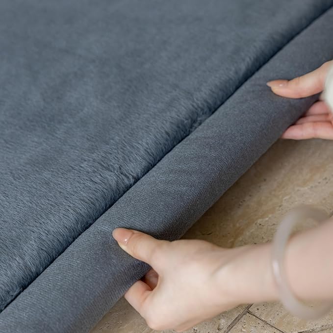 Loartee Faux Rabbit Fur Rug - 1.18" Thick Soft Fluffy Area Rug, Non-Slip Memory Foam Crawling Mat, Dark Gray, 71"x78"