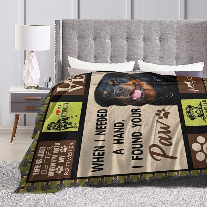 Rottweiler Blanket Rottweiler Gifts Throw Blanket Super Soft Flannel Fluffy Plush Cozy Fuzzy Fleece Stuff Animals Blanket Decor for Dog Lover Woman Girl Kids Adults Man for Bed Sofa Couch 60"X80"
