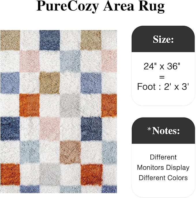 Checkered Area Rug 2x3 for Bedroom, Modern Rainbow Shag Rug Super Soft Runner Carpet Washable Fluffy Rugs for Living Room Bedside Sofa Home Dorm Decor Aesthetic