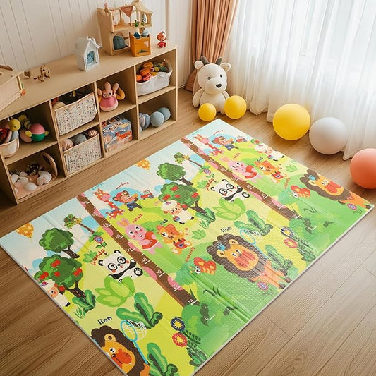 Mergren Foldable Baby Playmat 79"x51"x0.4", Reversible, Double-Sided Crawling Foam Mat for Infants and Toddlers - BPA-Free, Non-Toxic, Anti-Slip,Portable Folding - Indoor and Outdoor Use