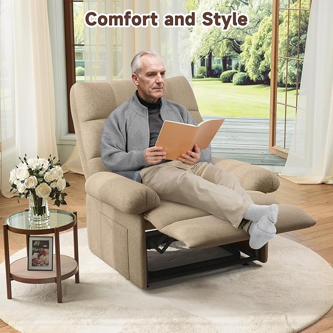Power Recliner Chair for Elderly, Lift Chairs Triple Motor with Infinite Position, Seniors Electric Stand Assist, Single Sofa with Side Pockets for Living Room, Beige-Brown