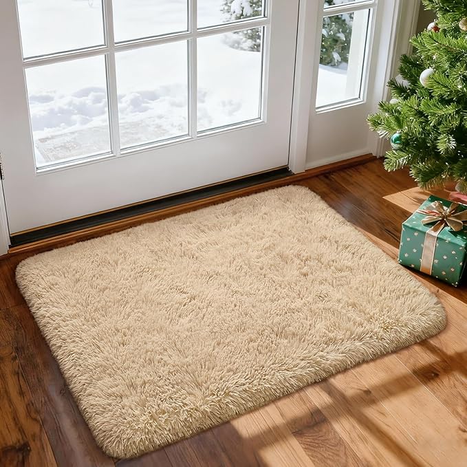 Merelax Modern Soft Fluffy Small Shaggy Rug for Bedroom Livingroom, Soft Non-Slip Kids Room Entryway Throw Rugs, Plush Furry Fur Area Rugs Comfy Nursery Accent Floor Carpet 2x3 Feet, Beige