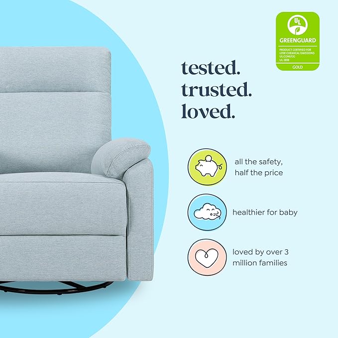 DaVinci Suzy Glider Recliner Nursery Chair - Versatile Glider Rocking Chair for Nursery and Living Room - GREENGUARD Gold, FSC & Certi-PUR US Certified - 360° Swivel Rocker Recliner - Heathered Blue