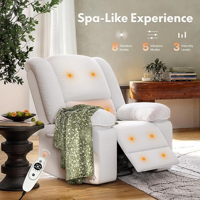 FLEXISPOT Swivel Rocker Recliner Chair for Adults, Massage Recliner Rocking Chair Nursery, 360° Swivel Nursery Glider for Living Room Bedroom, Beige (XRC2)