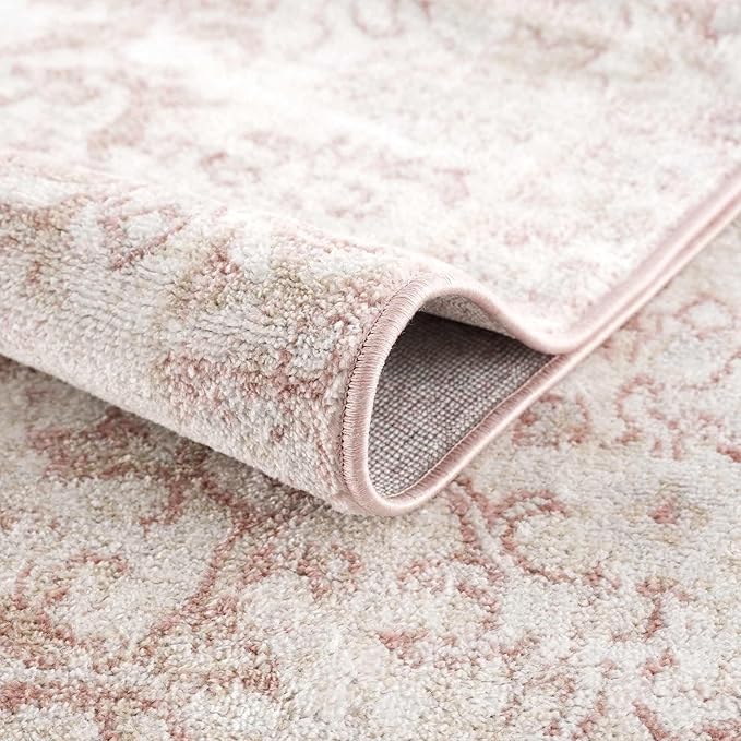 BoutiqueRugs Blush & Light Pink Collection Snead Bohemian Oriental Medallion Area Rug - Traditional Floral Carpet for Living Room, Bedroom - Blush, Pale Pink, Cream - 3'11" x 5'7"