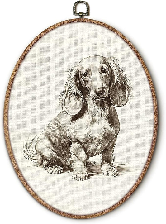 Vintage Dachshund Oval Wall Art Framed, Retro Weiner Dog Oval Wall Decor, Dachshund Weiner Dog Gifts Hanging Canvas Prints Wall Sculptures for Bedroom Living Room Decor, 8.5x11.5 Inch