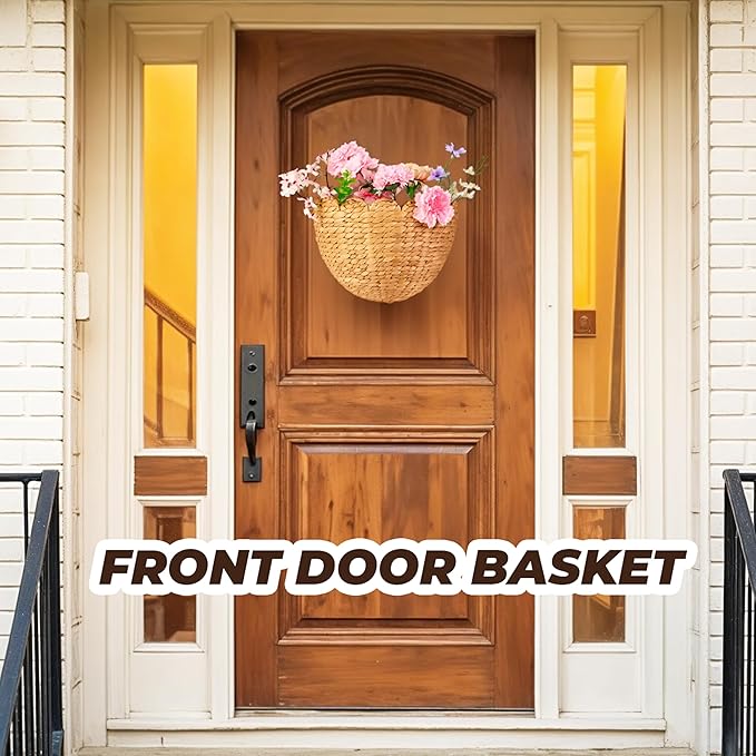 Scalloped Wicker Wall Basket 14"L x 11"W x 7"H, Handwoven Hanging Wall Organizer for Boho Home Décor, Natural Rattan Storage Basket for Living Room, Entryway, Kitchen